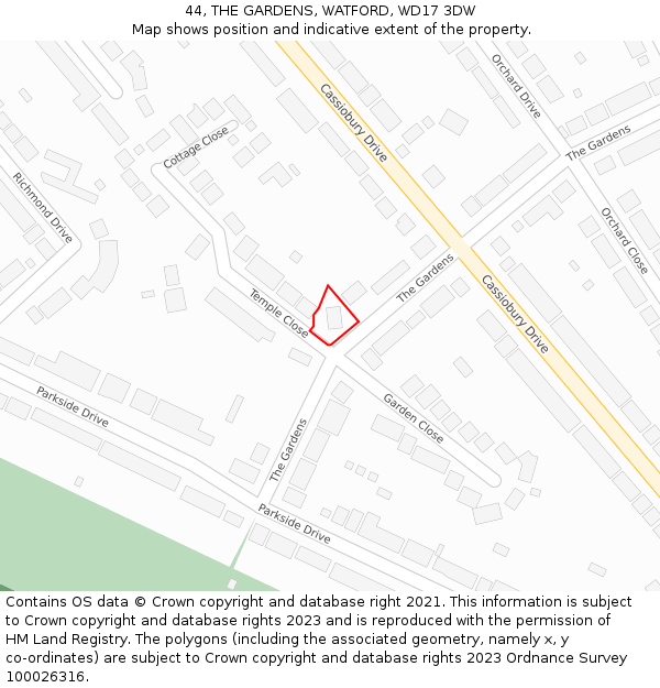 44, THE GARDENS, WATFORD, WD17 3DW: Location map and indicative extent of plot