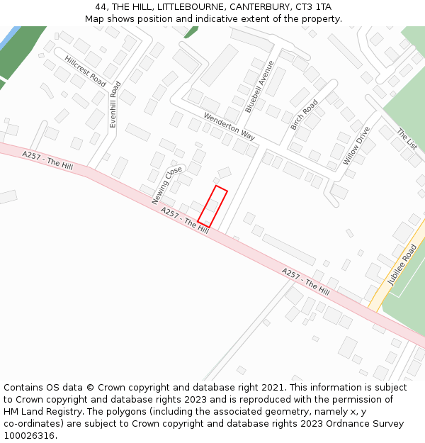 44, THE HILL, LITTLEBOURNE, CANTERBURY, CT3 1TA: Location map and indicative extent of plot