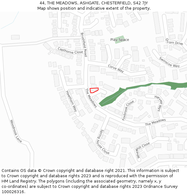 44, THE MEADOWS, ASHGATE, CHESTERFIELD, S42 7JY: Location map and indicative extent of plot
