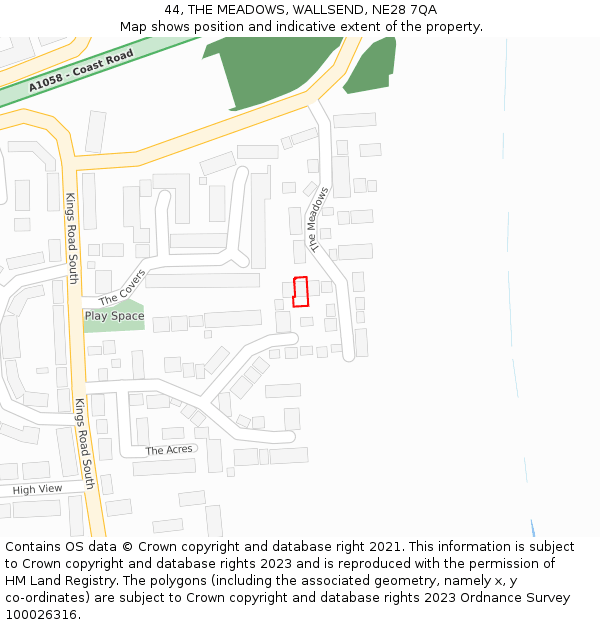 44, THE MEADOWS, WALLSEND, NE28 7QA: Location map and indicative extent of plot