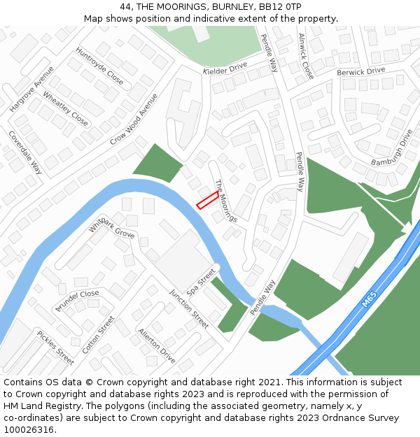 44, THE MOORINGS, BURNLEY, BB12 0TP: Location map and indicative extent of plot