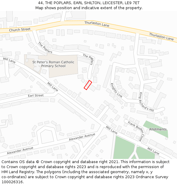 44, THE POPLARS, EARL SHILTON, LEICESTER, LE9 7ET: Location map and indicative extent of plot