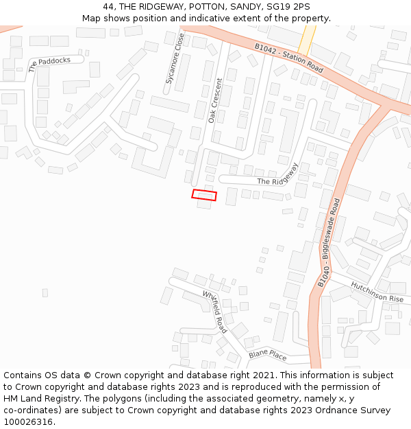 44, THE RIDGEWAY, POTTON, SANDY, SG19 2PS: Location map and indicative extent of plot