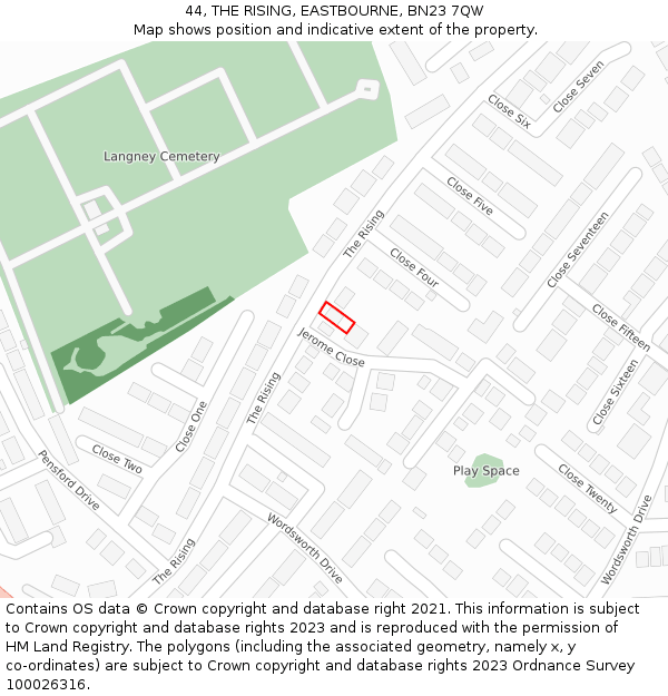 44, THE RISING, EASTBOURNE, BN23 7QW: Location map and indicative extent of plot