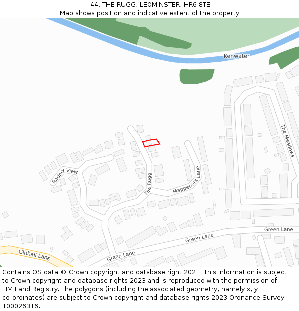 44, THE RUGG, LEOMINSTER, HR6 8TE: Location map and indicative extent of plot