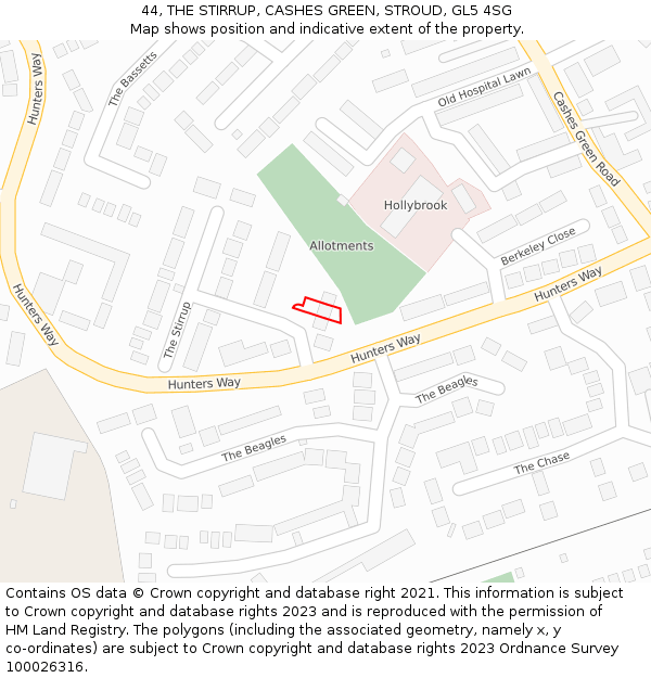 44, THE STIRRUP, CASHES GREEN, STROUD, GL5 4SG: Location map and indicative extent of plot