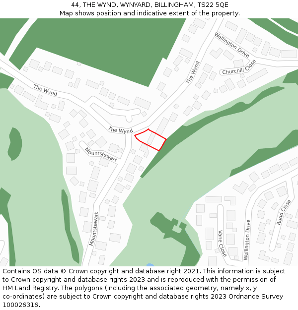 44, THE WYND, WYNYARD, BILLINGHAM, TS22 5QE: Location map and indicative extent of plot