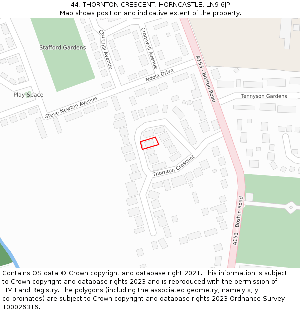 44, THORNTON CRESCENT, HORNCASTLE, LN9 6JP: Location map and indicative extent of plot