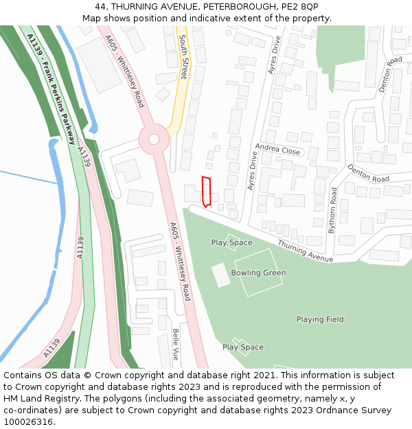 44, THURNING AVENUE, PETERBOROUGH, PE2 8QP: Location map and indicative extent of plot