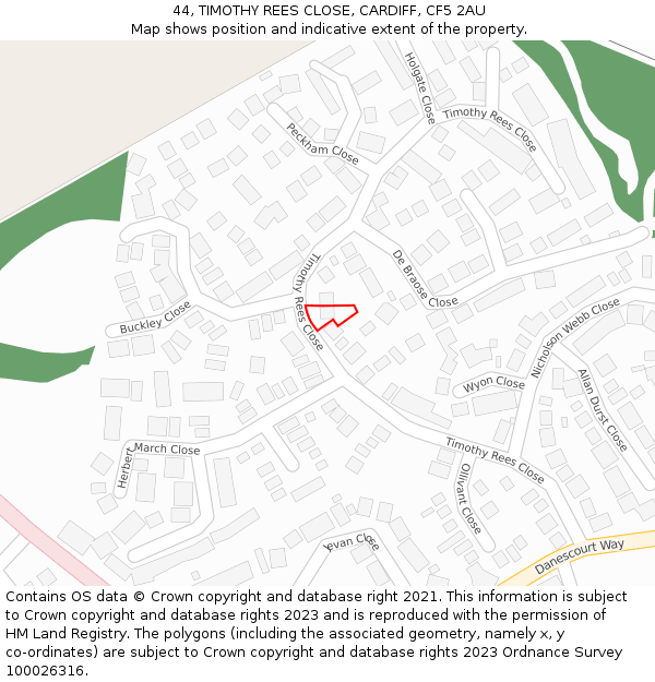 44, TIMOTHY REES CLOSE, CARDIFF, CF5 2AU: Location map and indicative extent of plot