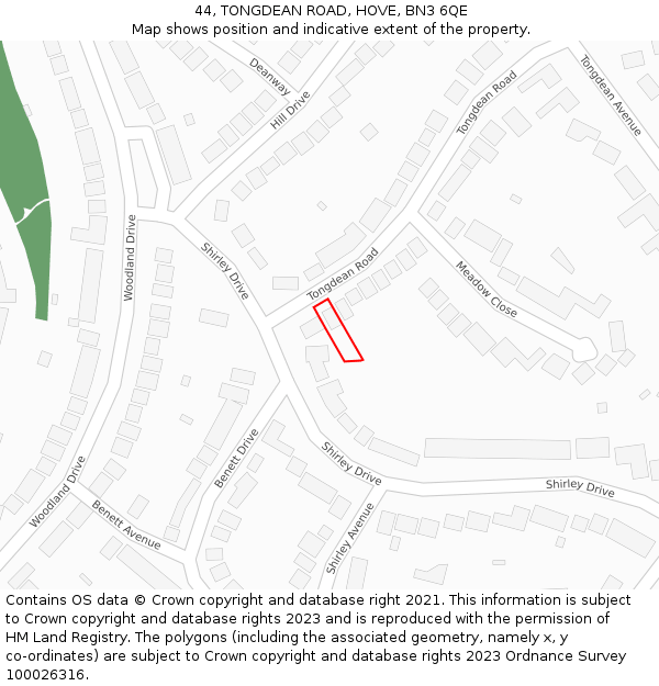 44, TONGDEAN ROAD, HOVE, BN3 6QE: Location map and indicative extent of plot