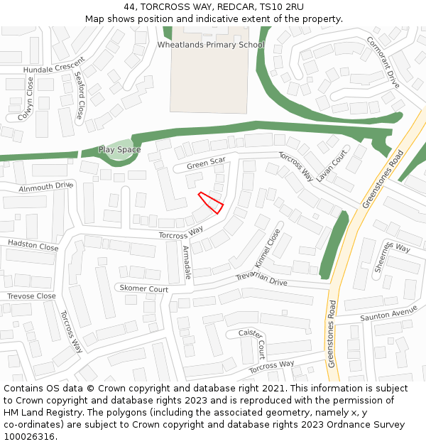 44, TORCROSS WAY, REDCAR, TS10 2RU: Location map and indicative extent of plot