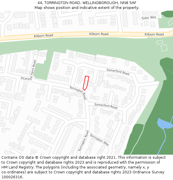 44, TORRINGTON ROAD, WELLINGBOROUGH, NN8 5AF: Location map and indicative extent of plot