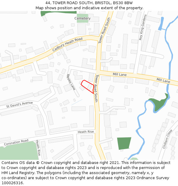 44, TOWER ROAD SOUTH, BRISTOL, BS30 8BW: Location map and indicative extent of plot