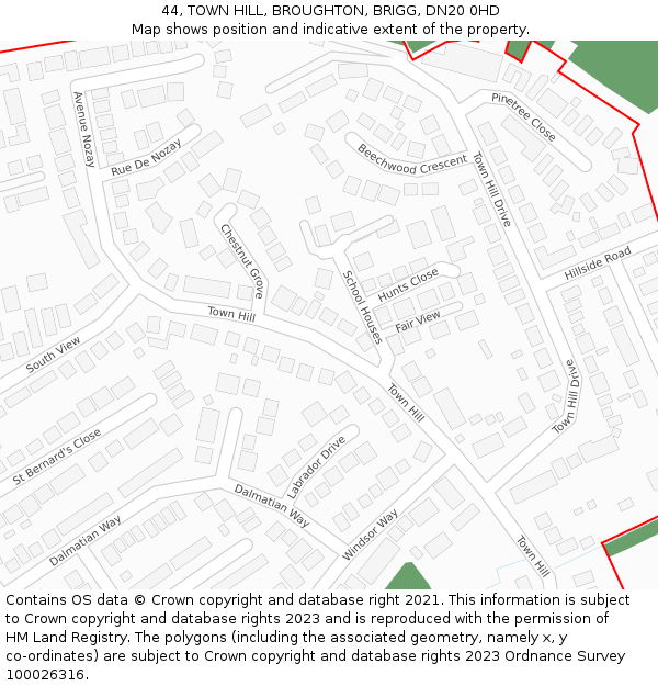 44, TOWN HILL, BROUGHTON, BRIGG, DN20 0HD: Location map and indicative extent of plot