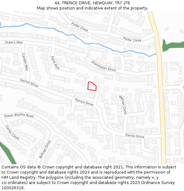 44, TRERICE DRIVE, NEWQUAY, TR7 2TE: Location map and indicative extent of plot