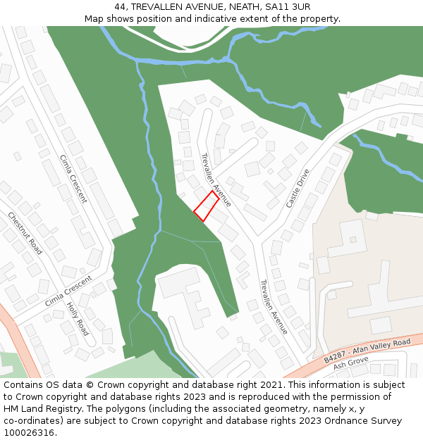 44, TREVALLEN AVENUE, NEATH, SA11 3UR: Location map and indicative extent of plot