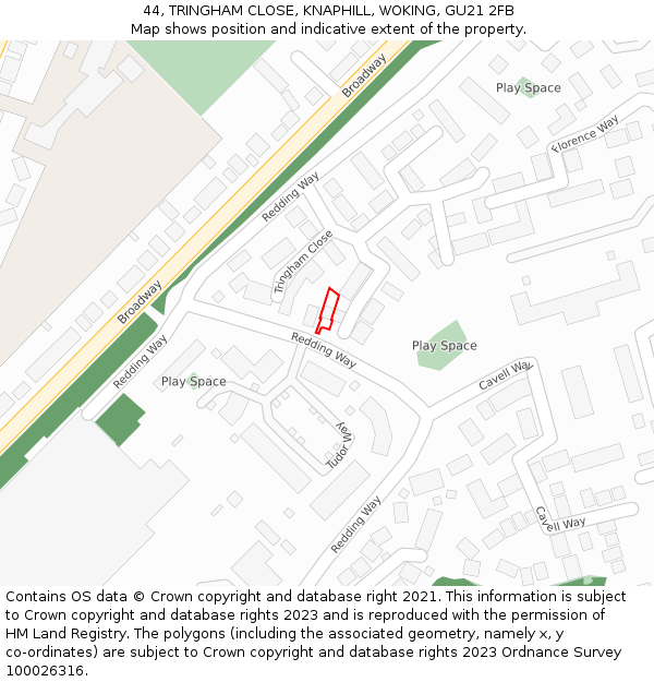 44, TRINGHAM CLOSE, KNAPHILL, WOKING, GU21 2FB: Location map and indicative extent of plot