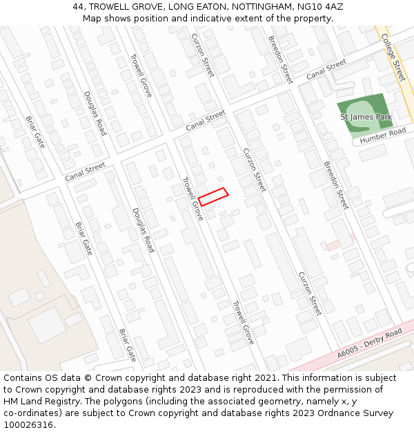 44, TROWELL GROVE, LONG EATON, NOTTINGHAM, NG10 4AZ: Location map and indicative extent of plot