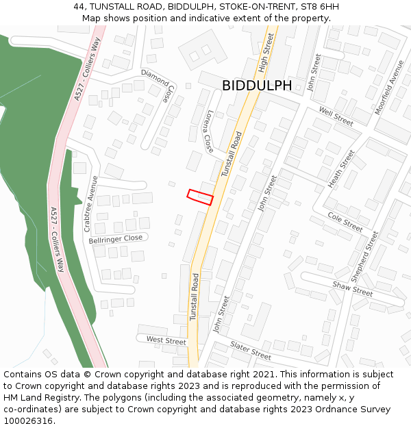 44, TUNSTALL ROAD, BIDDULPH, STOKE-ON-TRENT, ST8 6HH: Location map and indicative extent of plot