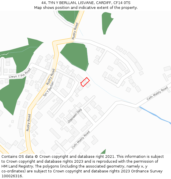 44, TYN Y BERLLAN, LISVANE, CARDIFF, CF14 0TS: Location map and indicative extent of plot