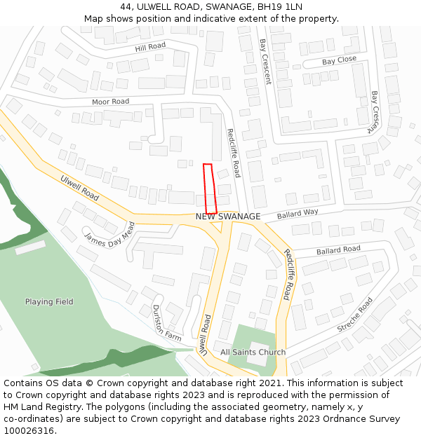 44, ULWELL ROAD, SWANAGE, BH19 1LN: Location map and indicative extent of plot