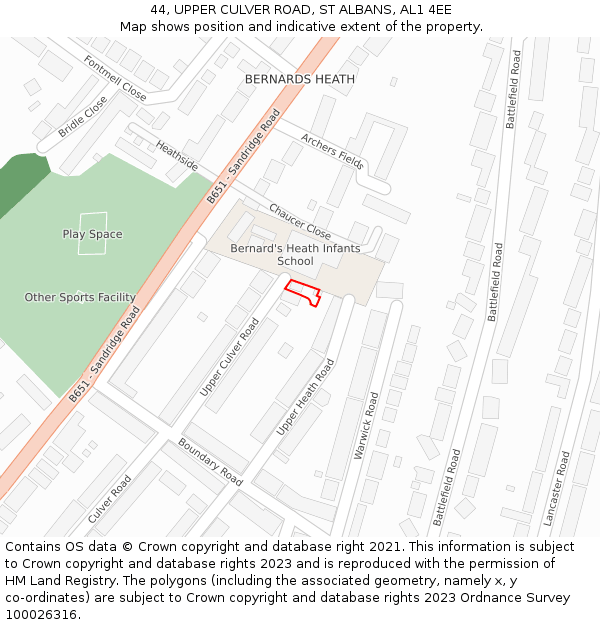 44, UPPER CULVER ROAD, ST ALBANS, AL1 4EE: Location map and indicative extent of plot