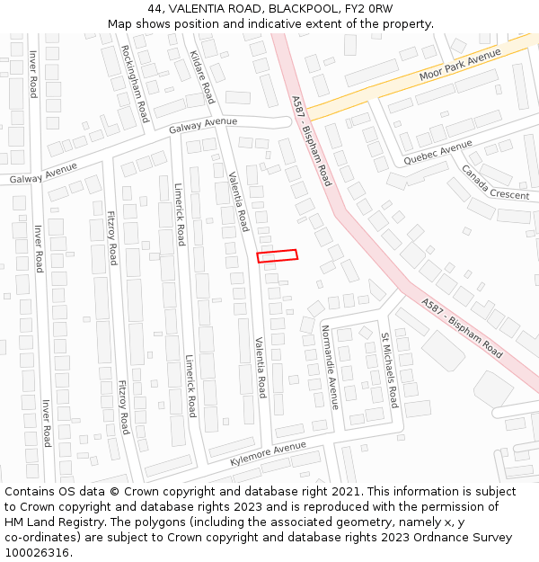 44, VALENTIA ROAD, BLACKPOOL, FY2 0RW: Location map and indicative extent of plot