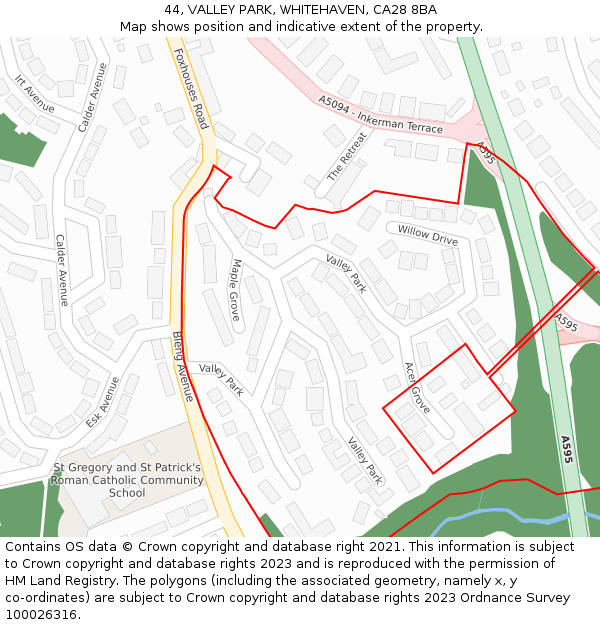 44, VALLEY PARK, WHITEHAVEN, CA28 8BA: Location map and indicative extent of plot