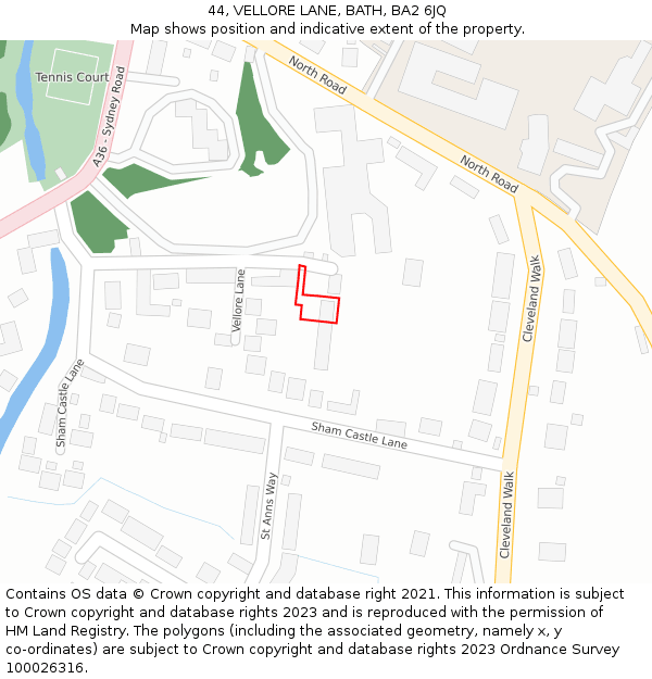 44, VELLORE LANE, BATH, BA2 6JQ: Location map and indicative extent of plot