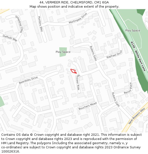 44, VERMEER RIDE, CHELMSFORD, CM1 6GA: Location map and indicative extent of plot