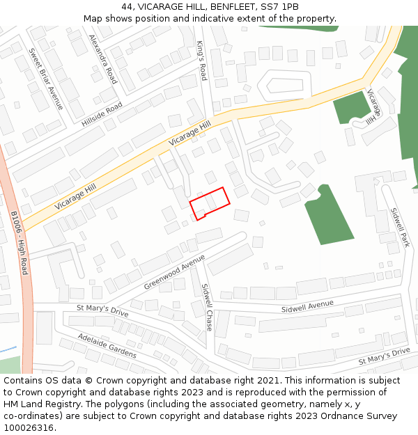 44, VICARAGE HILL, BENFLEET, SS7 1PB: Location map and indicative extent of plot