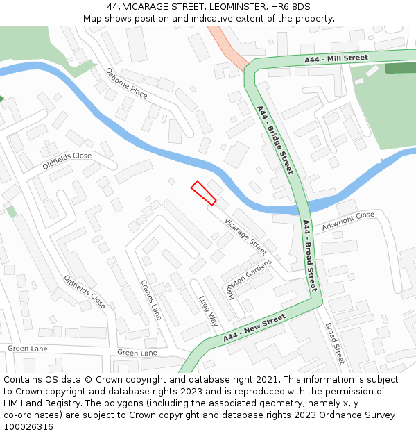 44, VICARAGE STREET, LEOMINSTER, HR6 8DS: Location map and indicative extent of plot