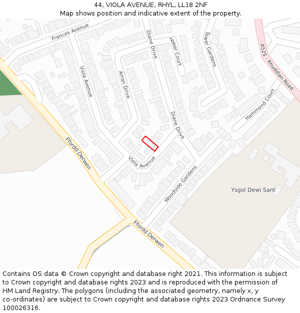 44, VIOLA AVENUE, RHYL, LL18 2NF: Location map and indicative extent of plot