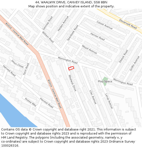 44, WAALWYK DRIVE, CANVEY ISLAND, SS8 8BN: Location map and indicative extent of plot