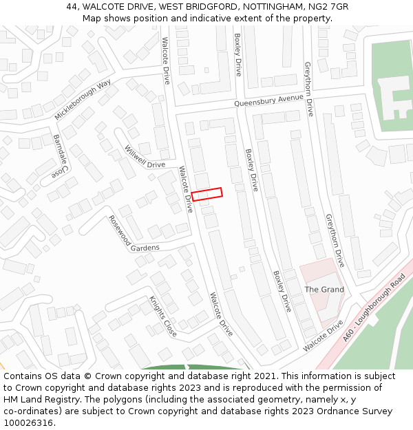 44, WALCOTE DRIVE, WEST BRIDGFORD, NOTTINGHAM, NG2 7GR: Location map and indicative extent of plot