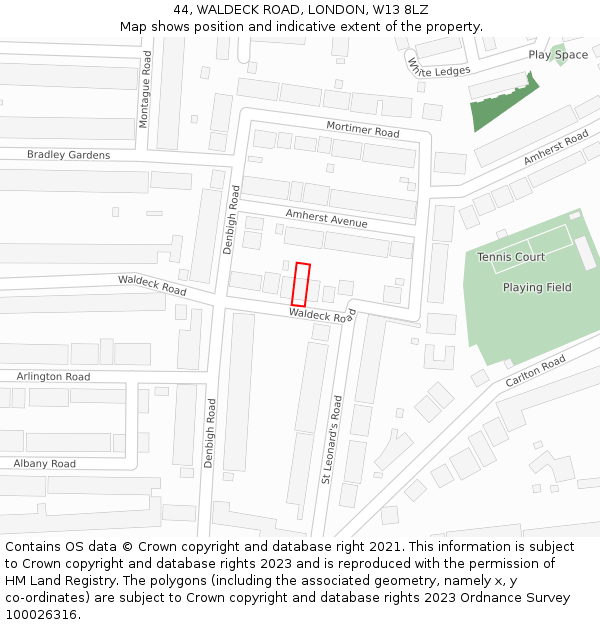 44, WALDECK ROAD, LONDON, W13 8LZ: Location map and indicative extent of plot