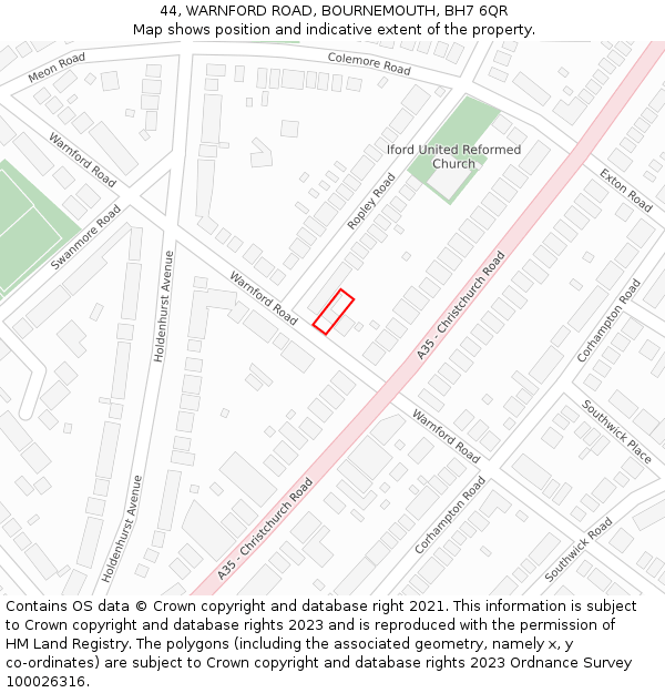 44, WARNFORD ROAD, BOURNEMOUTH, BH7 6QR: Location map and indicative extent of plot