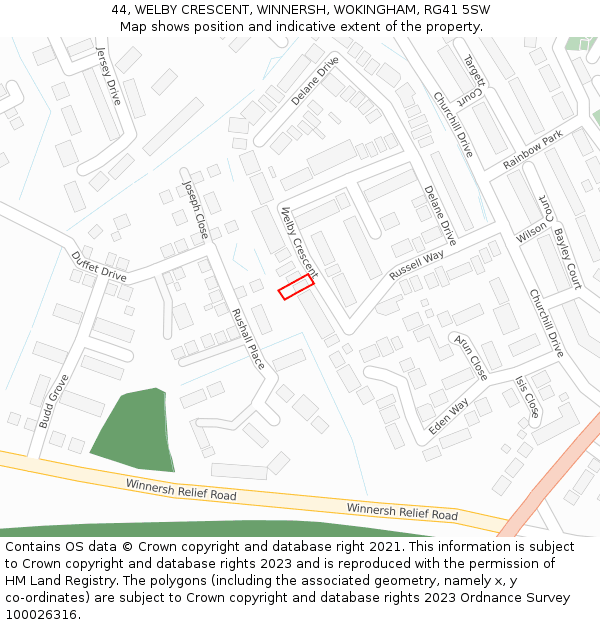 44, WELBY CRESCENT, WINNERSH, WOKINGHAM, RG41 5SW: Location map and indicative extent of plot