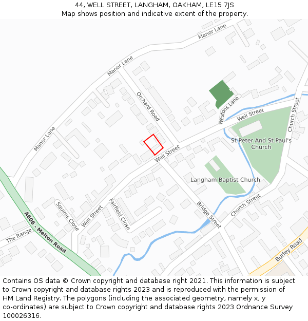 44, WELL STREET, LANGHAM, OAKHAM, LE15 7JS: Location map and indicative extent of plot