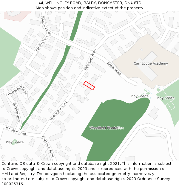 44, WELLINGLEY ROAD, BALBY, DONCASTER, DN4 8TD: Location map and indicative extent of plot