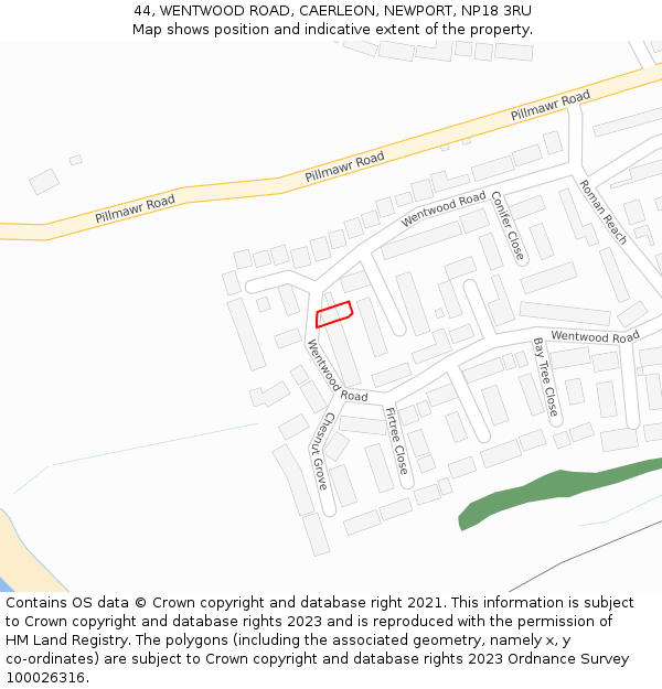 44, WENTWOOD ROAD, CAERLEON, NEWPORT, NP18 3RU: Location map and indicative extent of plot