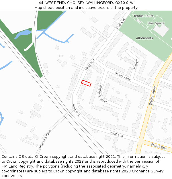 44, WEST END, CHOLSEY, WALLINGFORD, OX10 9LW: Location map and indicative extent of plot