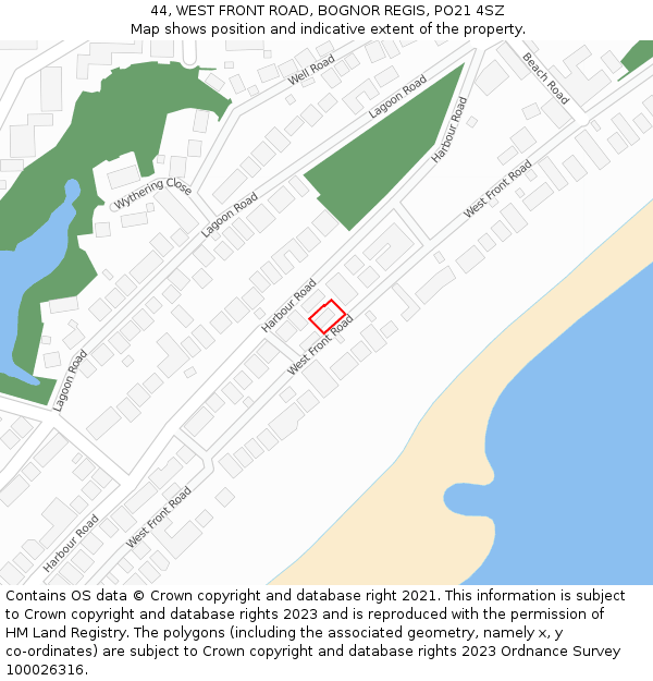 44, WEST FRONT ROAD, BOGNOR REGIS, PO21 4SZ: Location map and indicative extent of plot