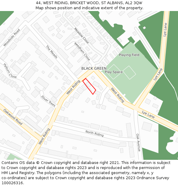 44, WEST RIDING, BRICKET WOOD, ST ALBANS, AL2 3QW: Location map and indicative extent of plot