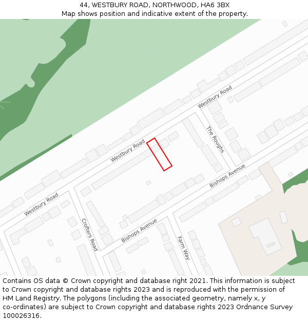 44, WESTBURY ROAD, NORTHWOOD, HA6 3BX: Location map and indicative extent of plot