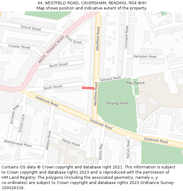 44, WESTFIELD ROAD, CAVERSHAM, READING, RG4 8HH: Location map and indicative extent of plot