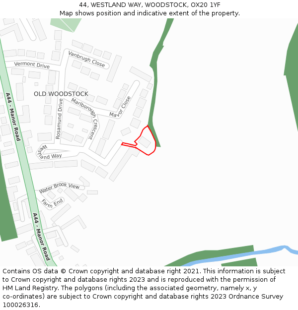 44, WESTLAND WAY, WOODSTOCK, OX20 1YF: Location map and indicative extent of plot