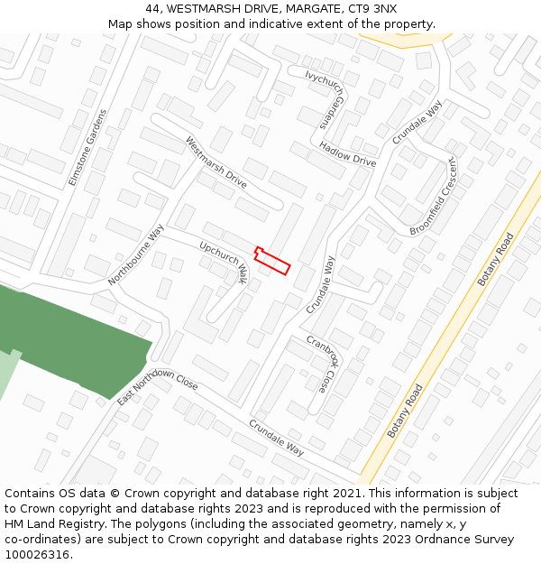 44, WESTMARSH DRIVE, MARGATE, CT9 3NX: Location map and indicative extent of plot