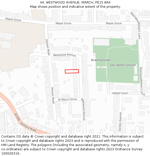 44, WESTWOOD AVENUE, MARCH, PE15 8AX: Location map and indicative extent of plot